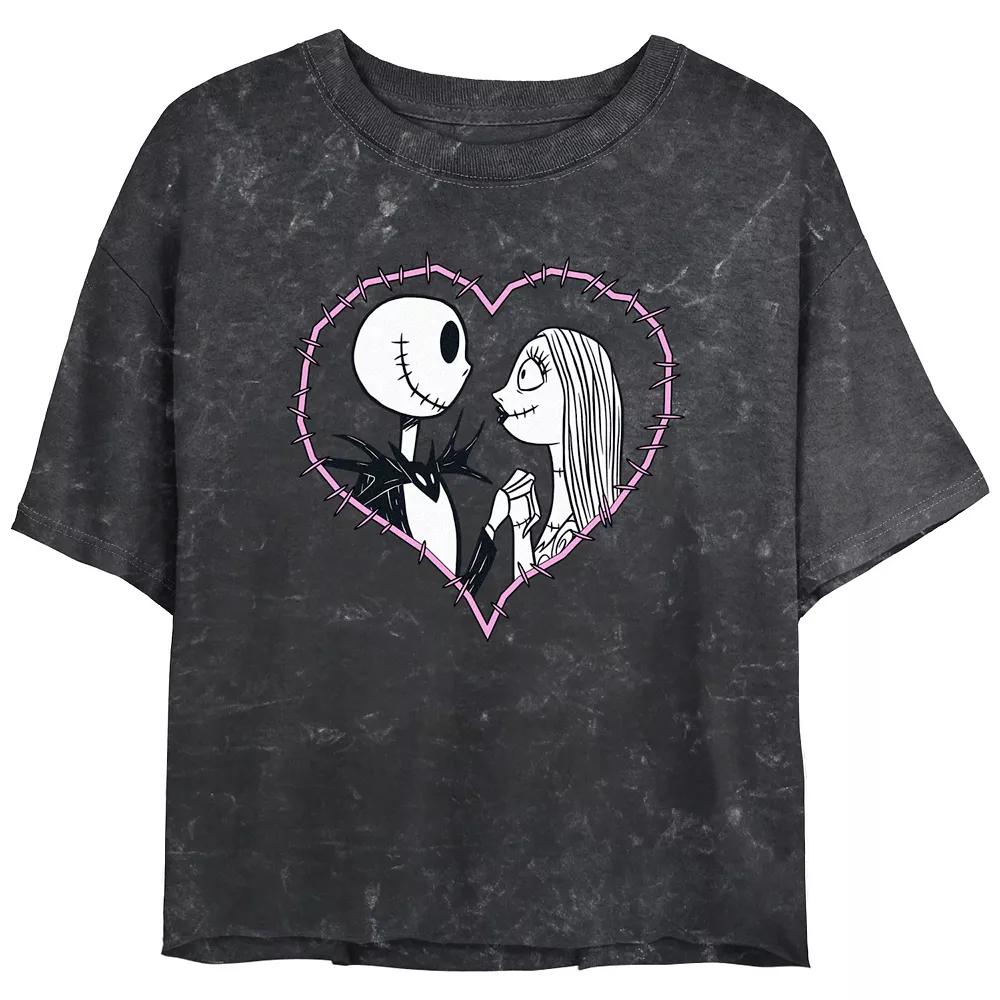 Disney's The Nightmare Before Christmas Jack And Sally Love Crop Top Mineral Wash Juniors' Graphic Tee, Women's,  Product Image