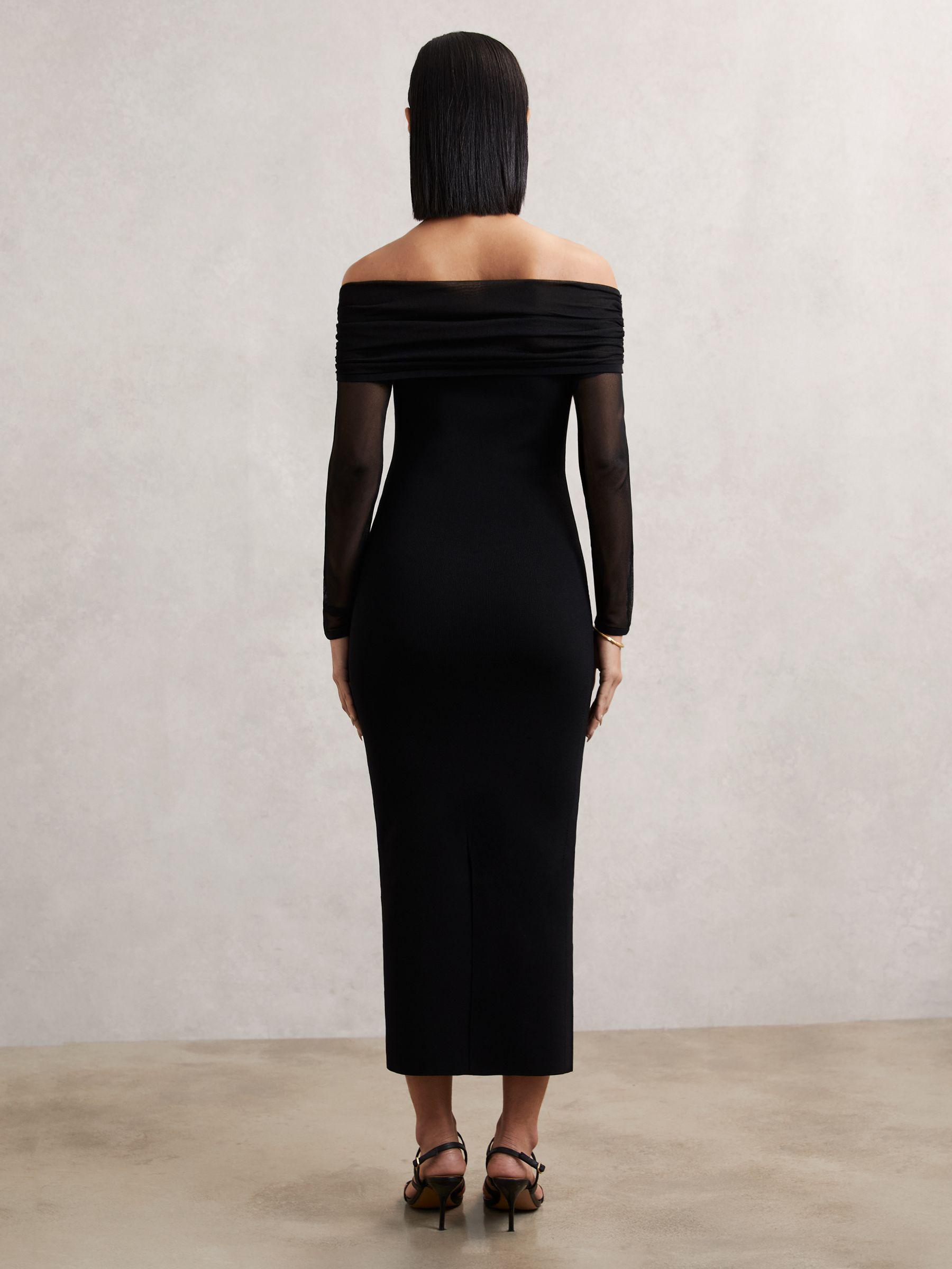 Sheer-Sleeve Knit Midi Dress in Black Product Image