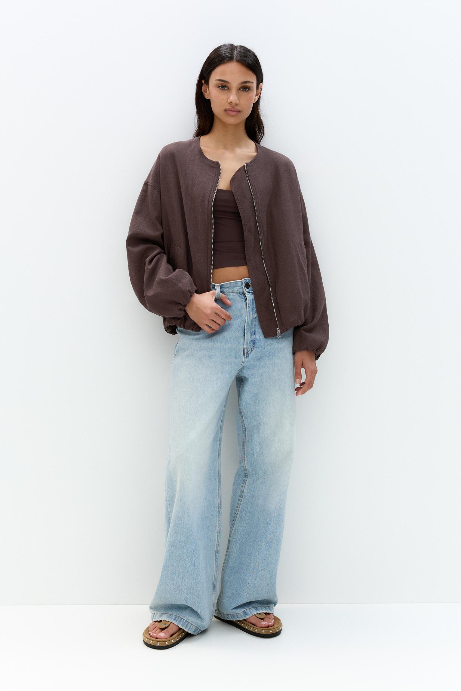 Linen blend bomber jacket Product Image