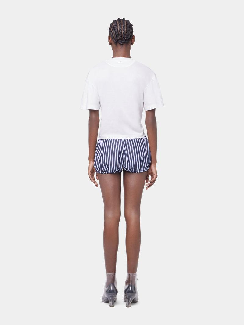 STRIPED WHITE AND BLUE MINI SHORTS IN COTTON POPLIN Product Image