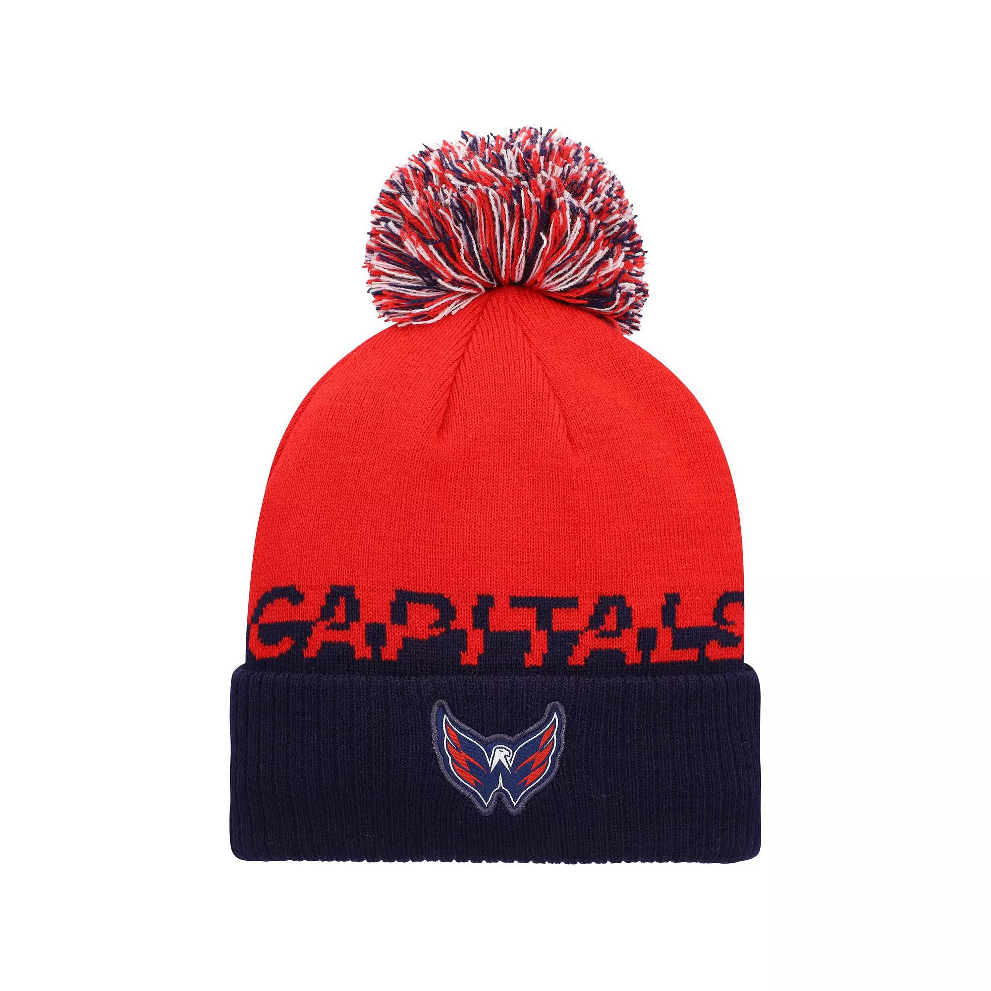 Men's adidas Red/Navy Washington Capitals COLD.RDY Cuffed Knit Hat with Pom Product Image