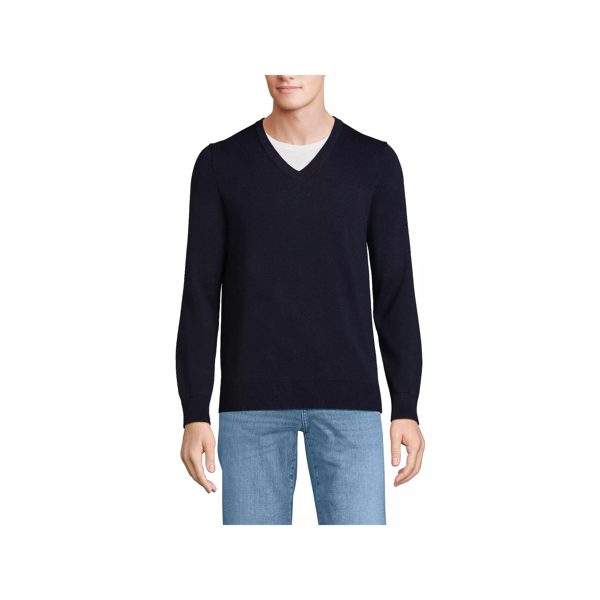 Men's Lands' End Fine Gauge Cotton V-Neck Sweater,  Product Image