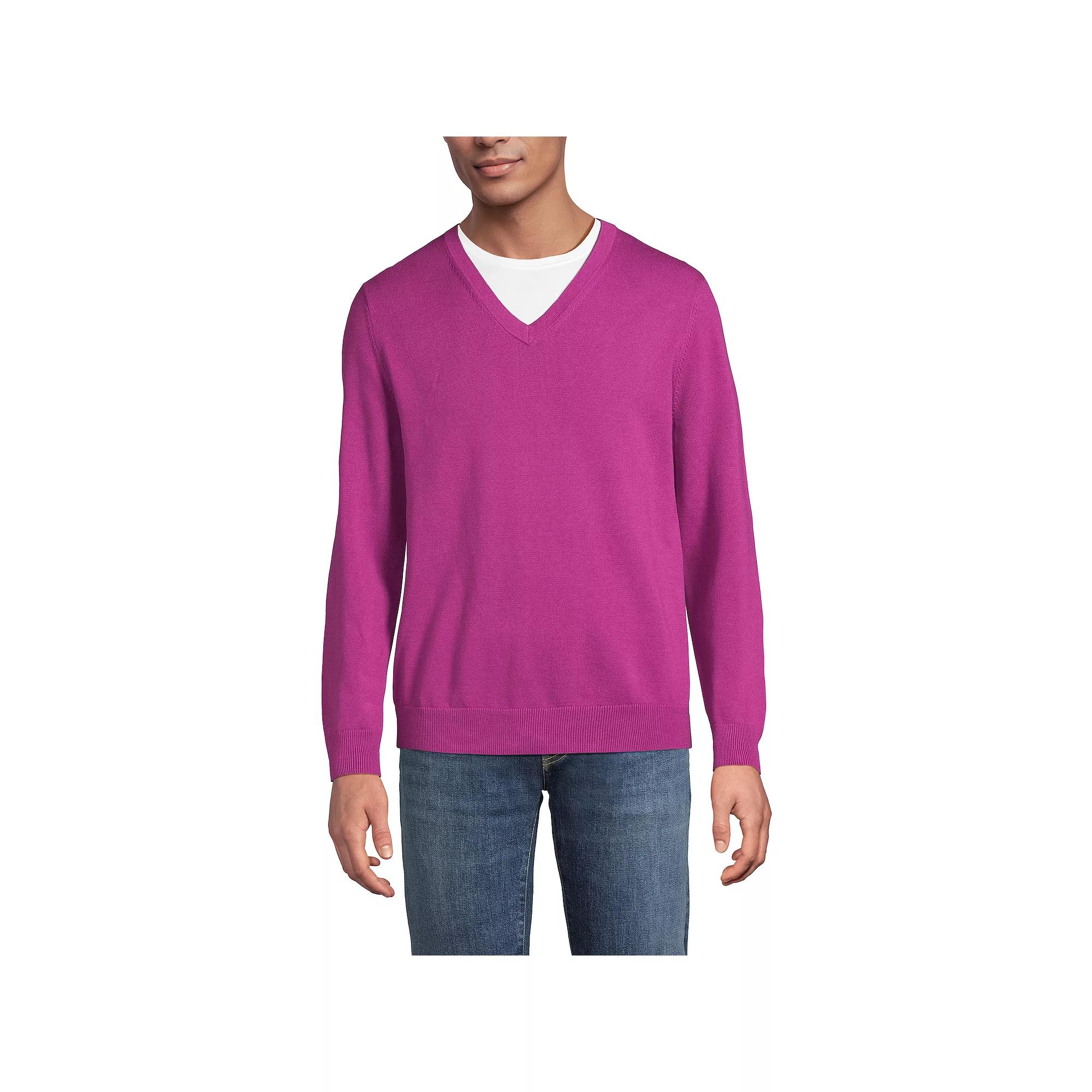 Men's Lands' End Fine Gauge Cotton V-Neck Sweater,  Product Image
