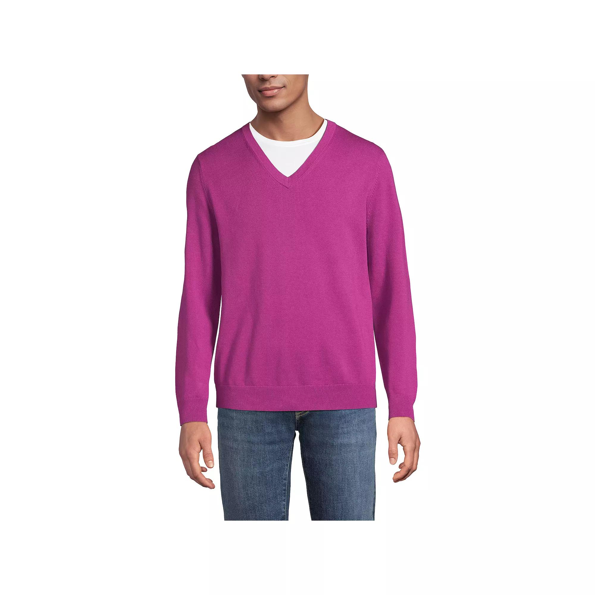 Men's Lands' End Fine Gauge Cotton V-Neck Sweater,  Product Image