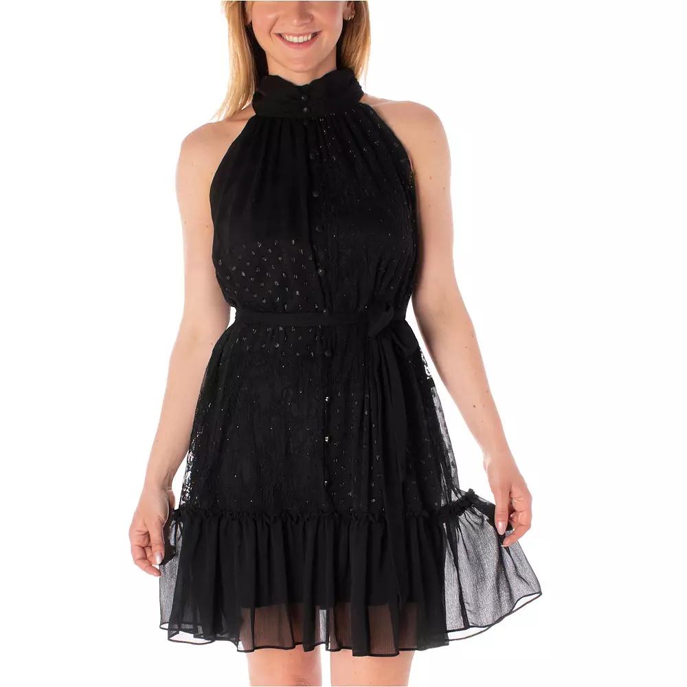 Women's Taylor Halter Fit & Flare Mini Dress, Size: 8, Black Product Image