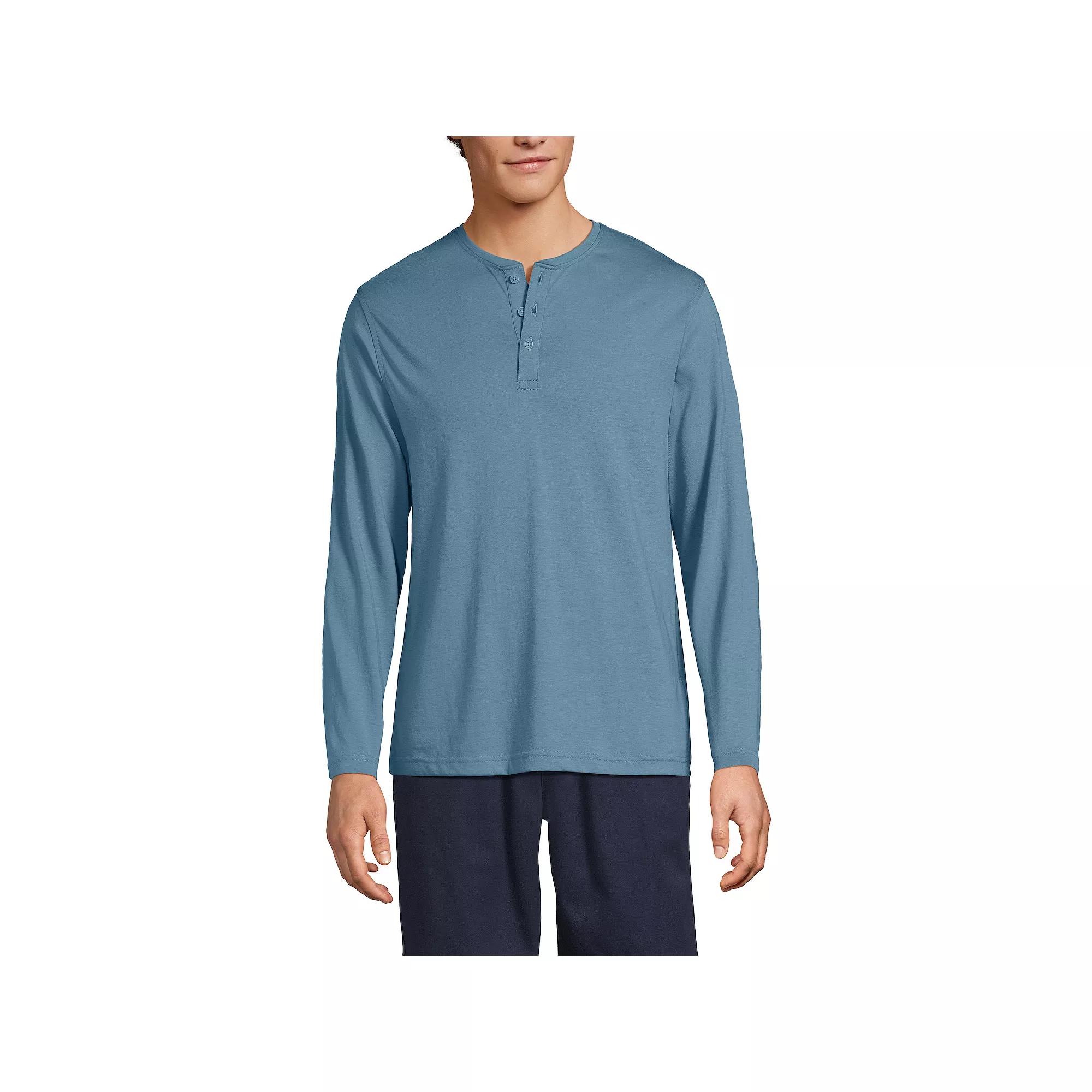 Men's Lands' End Long Sleeve Supima Jersey Henley Top,  Product Image