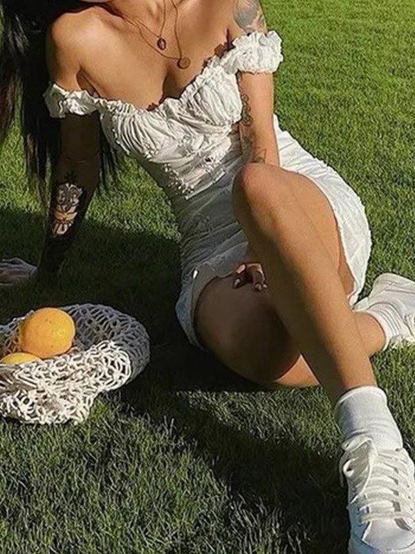 Buttoned Floral Jacquard Puff Sleeve Mini Dress Product Image