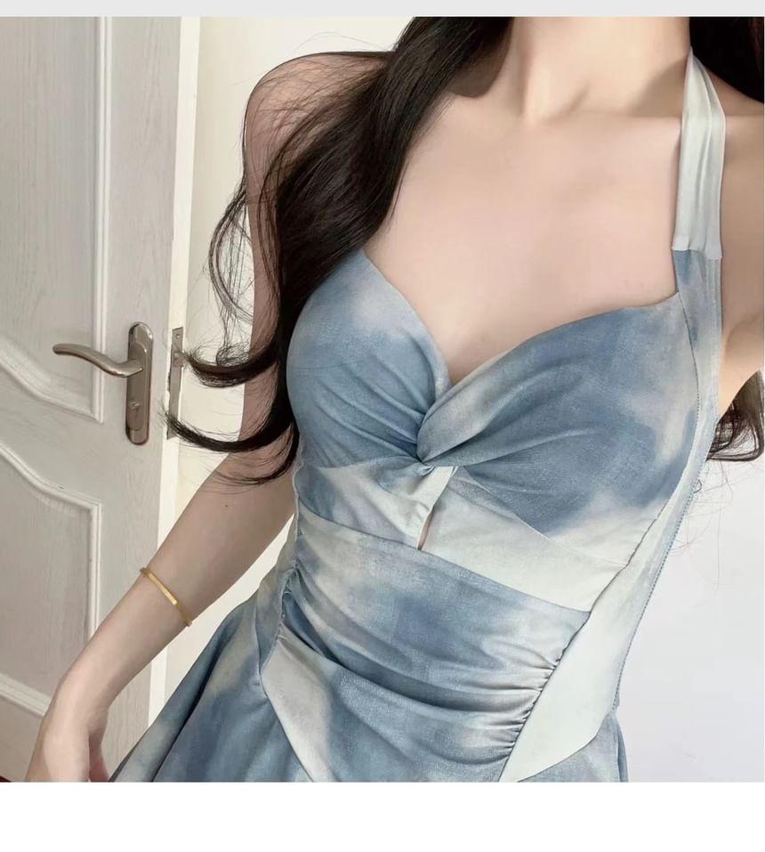 Halter Tie Dye Knot Swim Dress Product Image