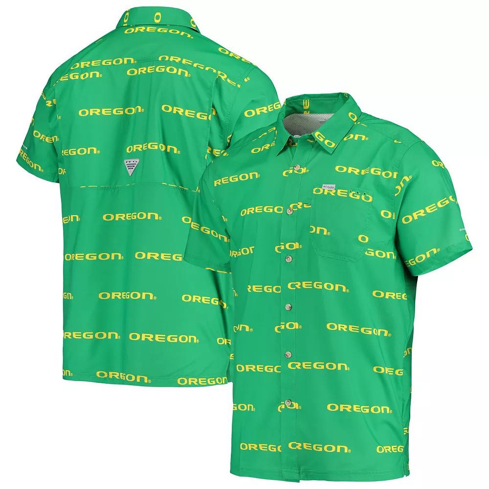 Men's Columbia Green Oregon Ducks Super Slack Tide Omni-Shade Button-Up Shirt, Size: Large Product Image