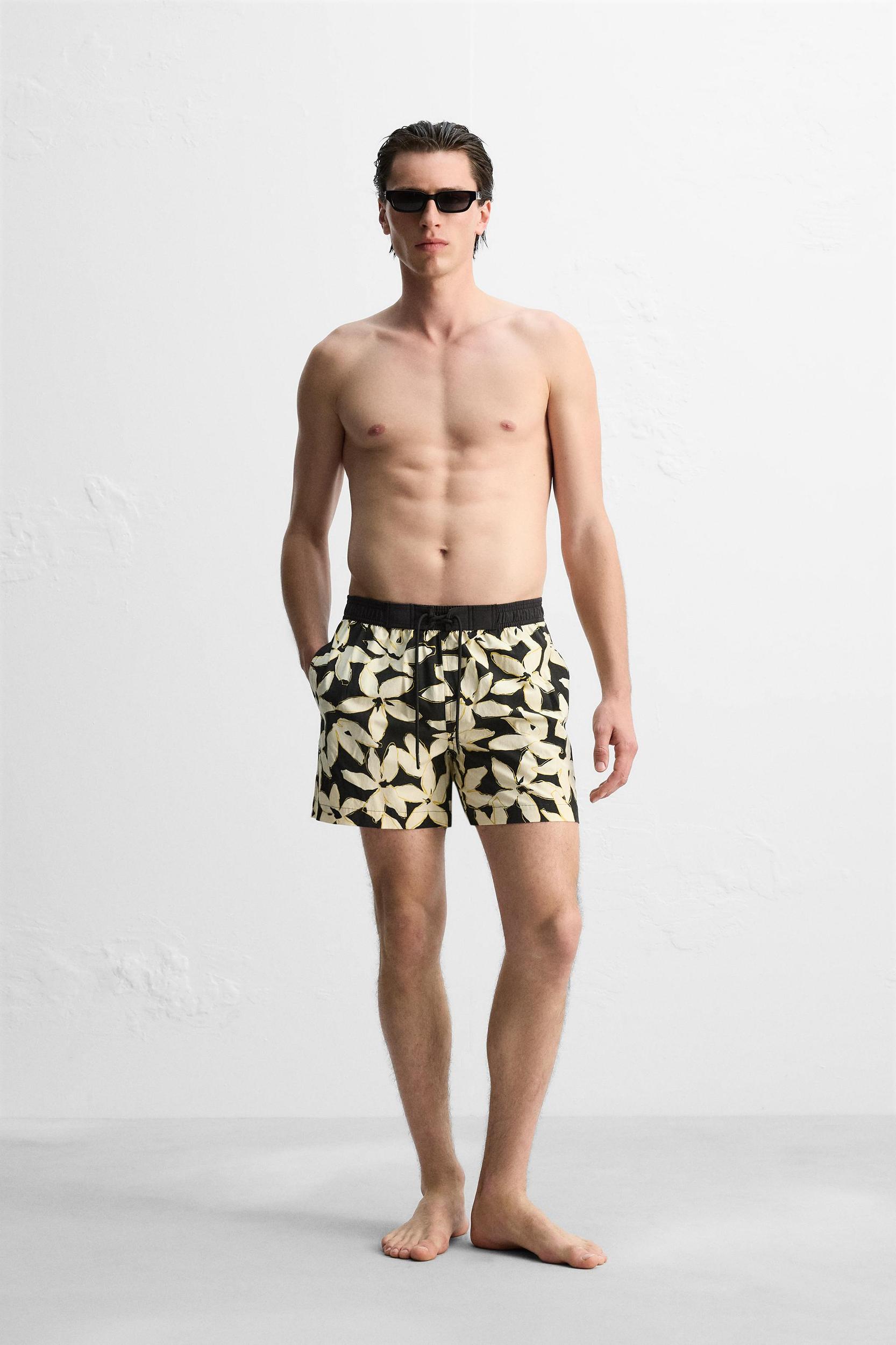 FLORAL PRINT LONG SWIMMING TRUNKS Product Image