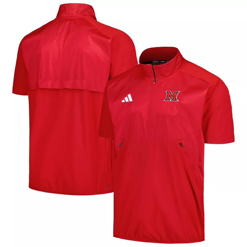 Men's adidas Red Miami University RedHawks Sideline AEROREADY Raglan Short Sleeve Quarter-Zip Jacket, Size: Small, Moh Red Product Image