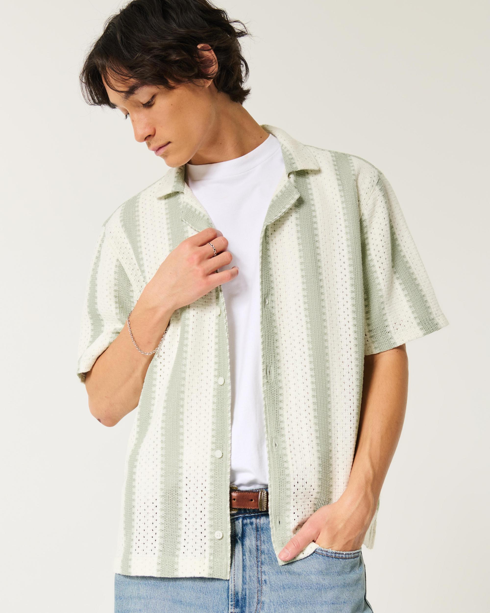 Boxy Short-Sleeve Crochet-Style Shirt Product Image