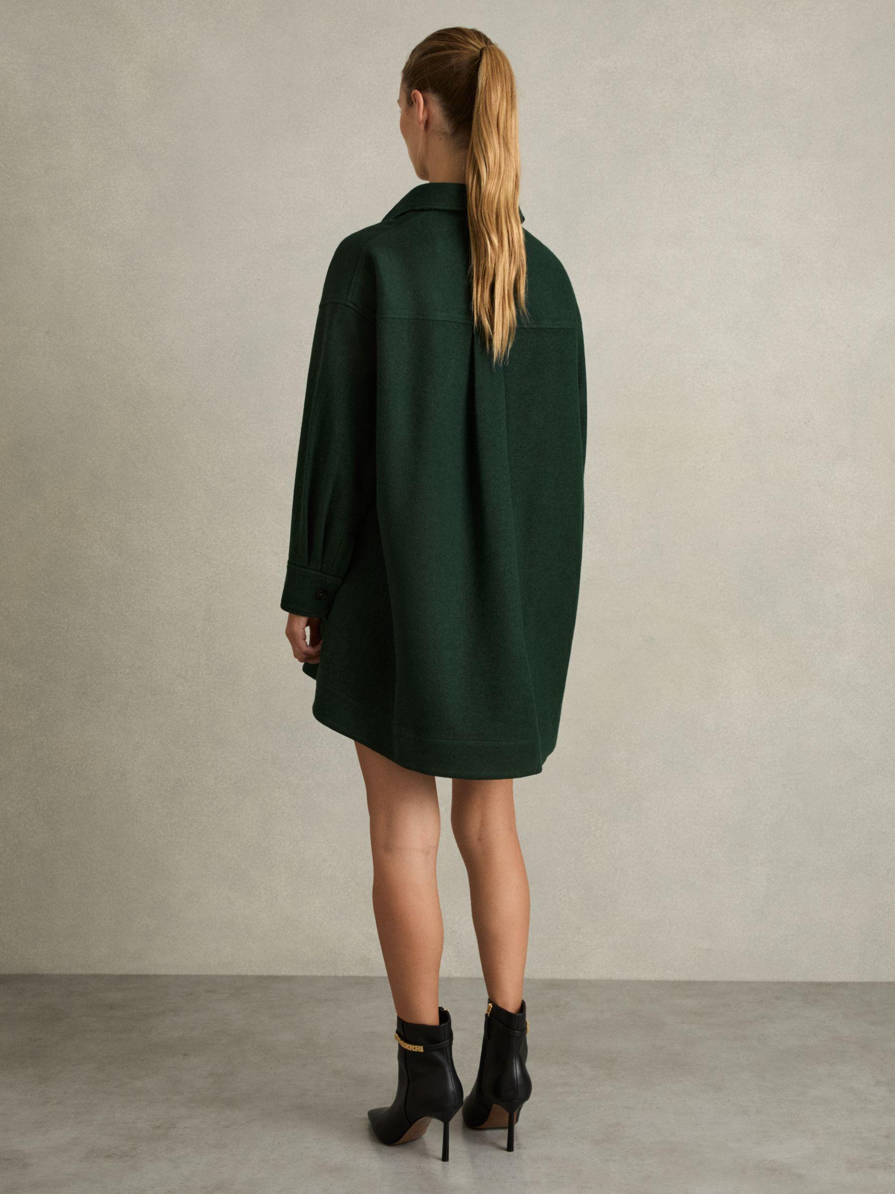 Shirt-Style Shift Dress With Wool in Green Product Image
