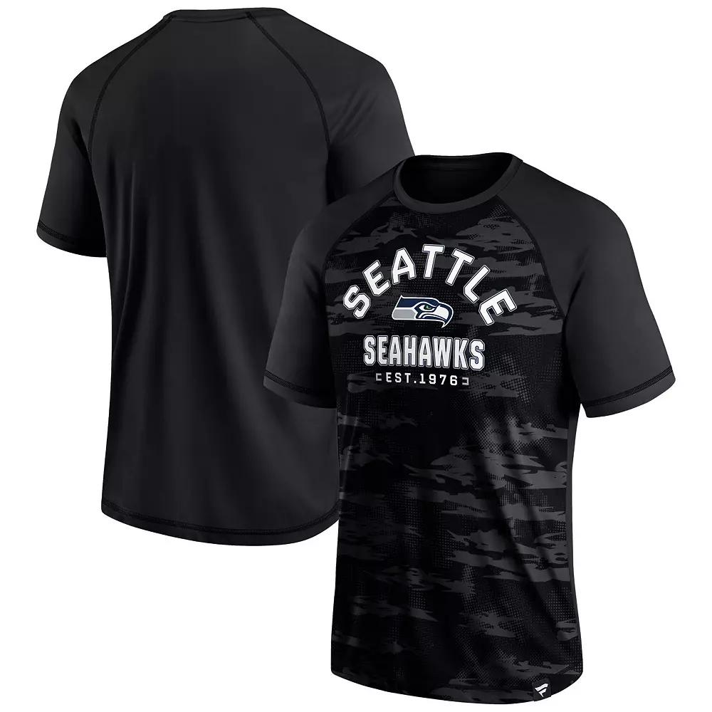Men's Fanatics Branded Seattle Seahawks Blackout Hail Mary Raglan T-Shirt, Size: Small Product Image
