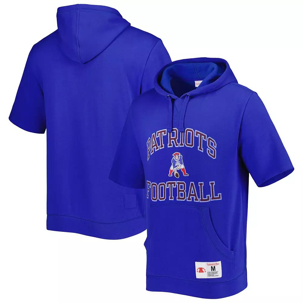 Men's Mitchell & Ness Royal New England Patriots Washed Short Sleeve Pullover Hoodie,  Product Image