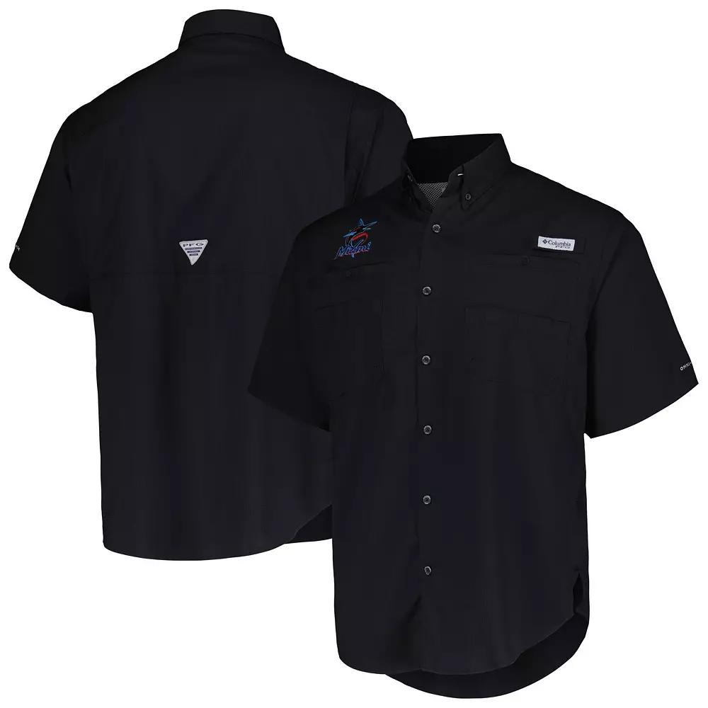Men's Columbia Black Miami Marlins Tamiami Omni-Shade Button-Down Shirt,  Product Image
