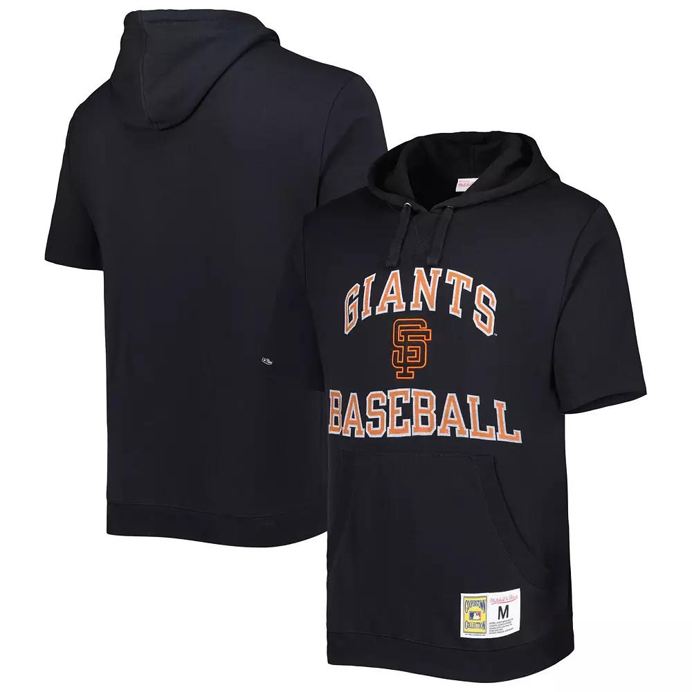 Men's Mitchell & Ness Black San Francisco Giants Cooperstown Collection Washed Fleece Pullover Short Sleeve Hoodie, Size: Large Product Image