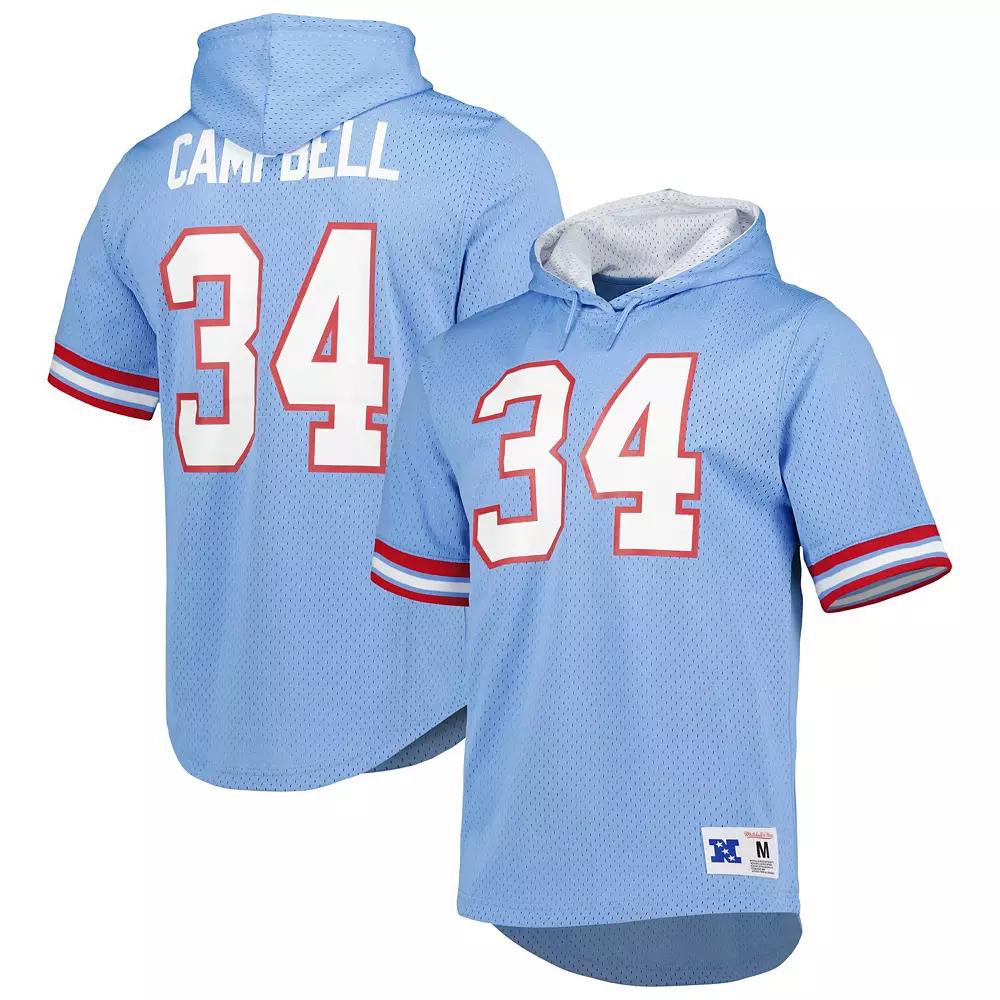 Mens Mitchell & Ness Earl Campbell Light Blue Houston Oilers Retired Player Mesh Name & Number Hoodie T-Shirt Product Image