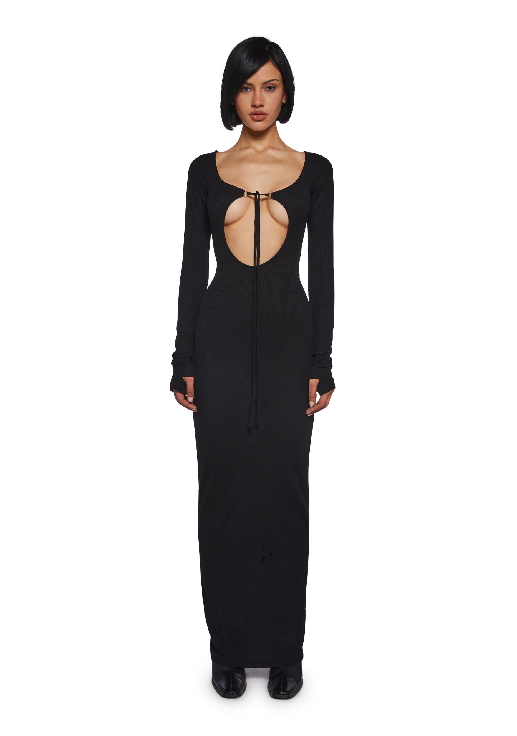 Womens Thermal Ribbed Maxi Dress With Cut Outs - Black Product Image