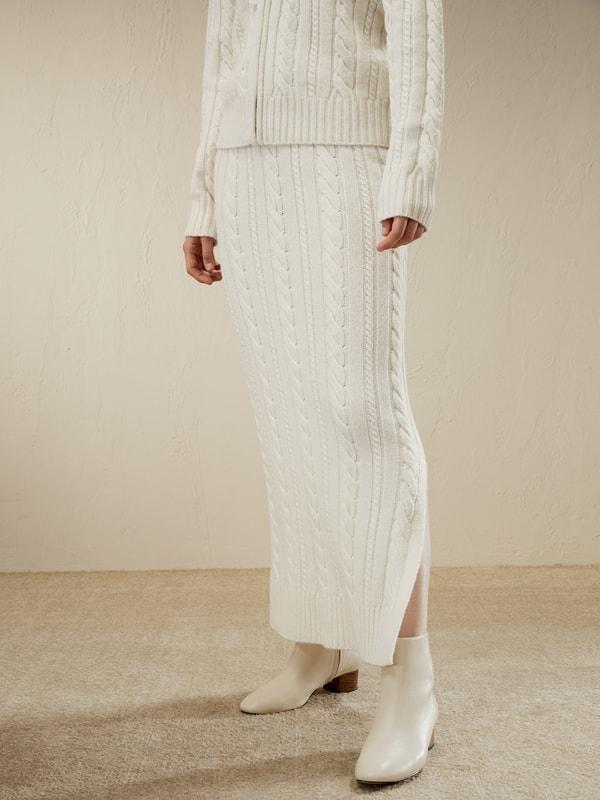 Cable Knit Wool Maxi Skirt Product Image