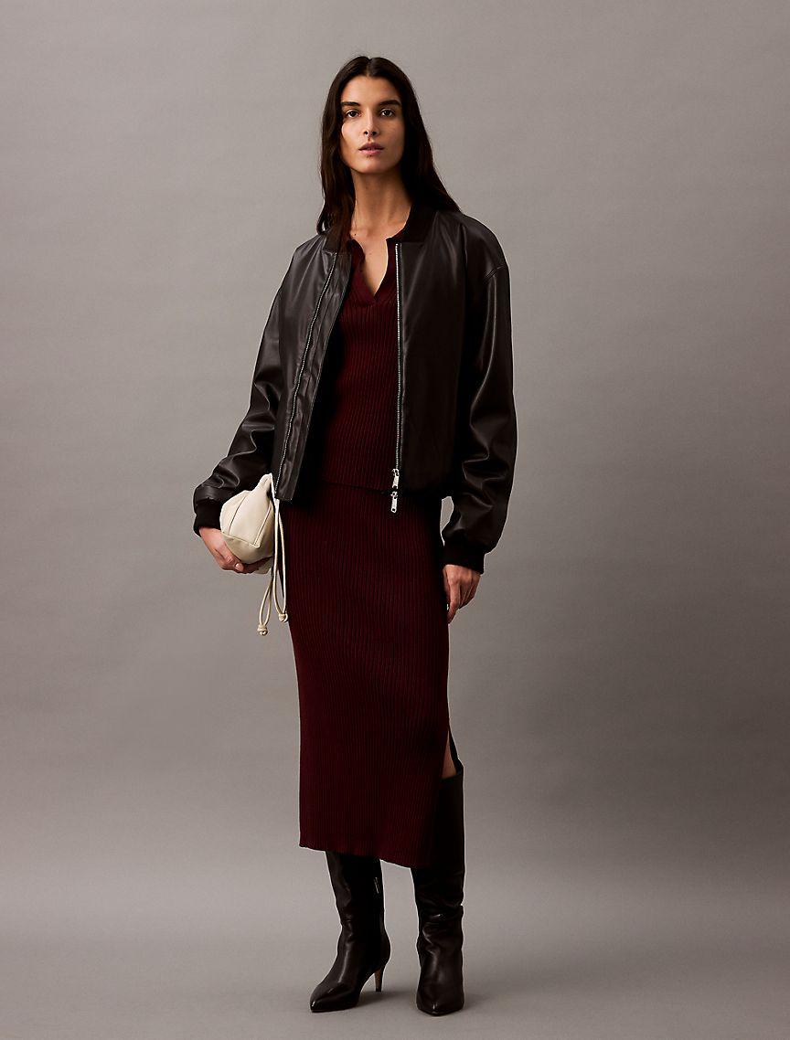 Smooth Cotton Rib Midi Sweater Skirt Product Image