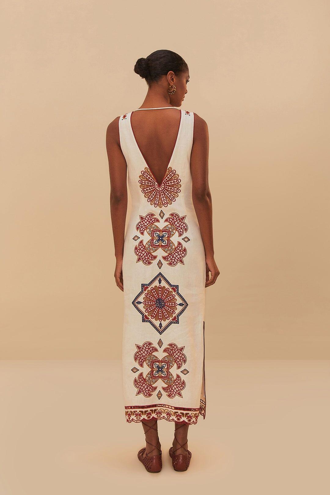 Off-White Marys Tiles Richelieu Euroflax™ Premium Linen Midi Dress Product Image