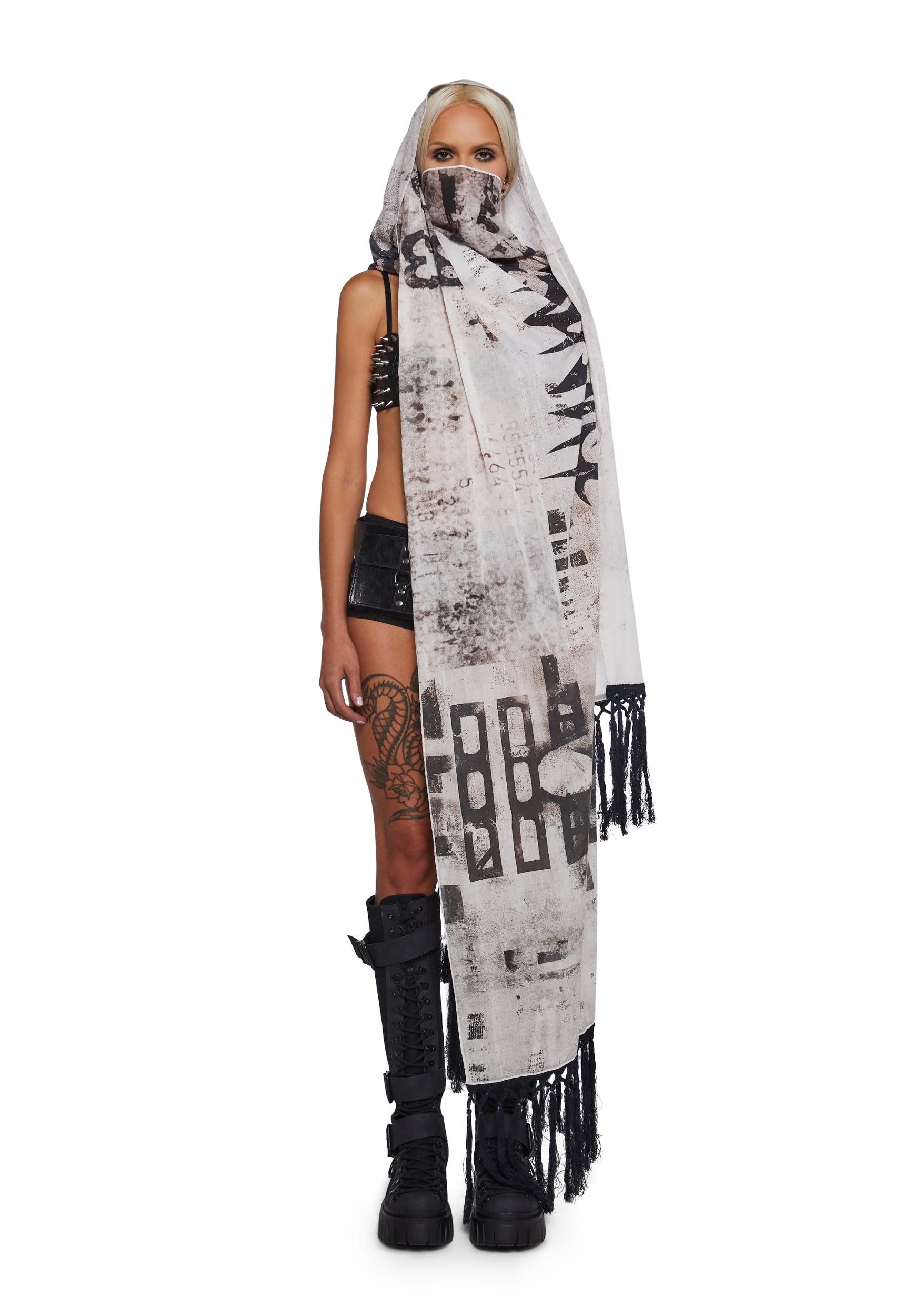 Graphic Scarf With Tassels Burning Man Darker Wavs - Multi Product Image