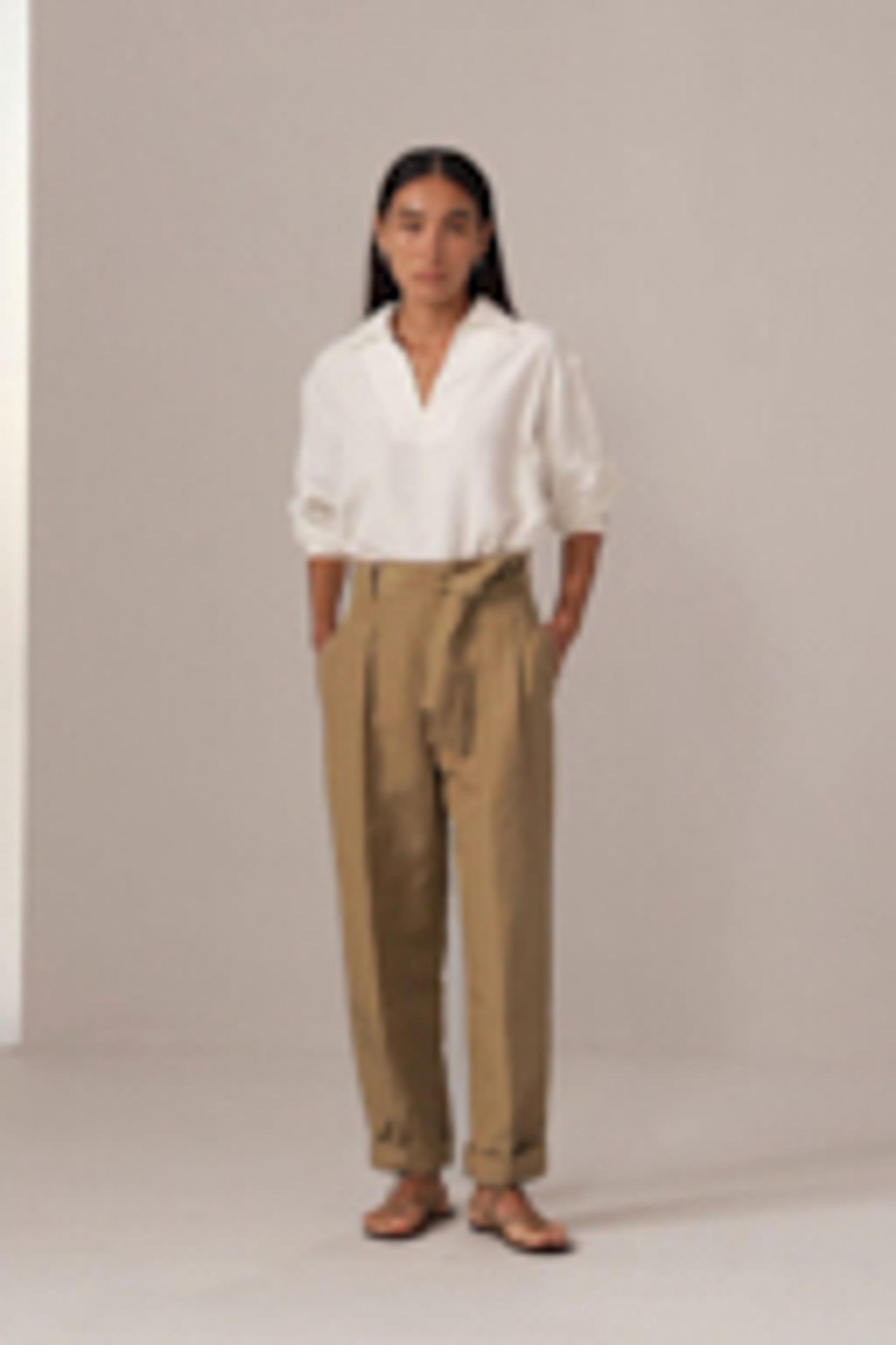 Breathable Silk-Linen Blend Tapered Pants Product Image