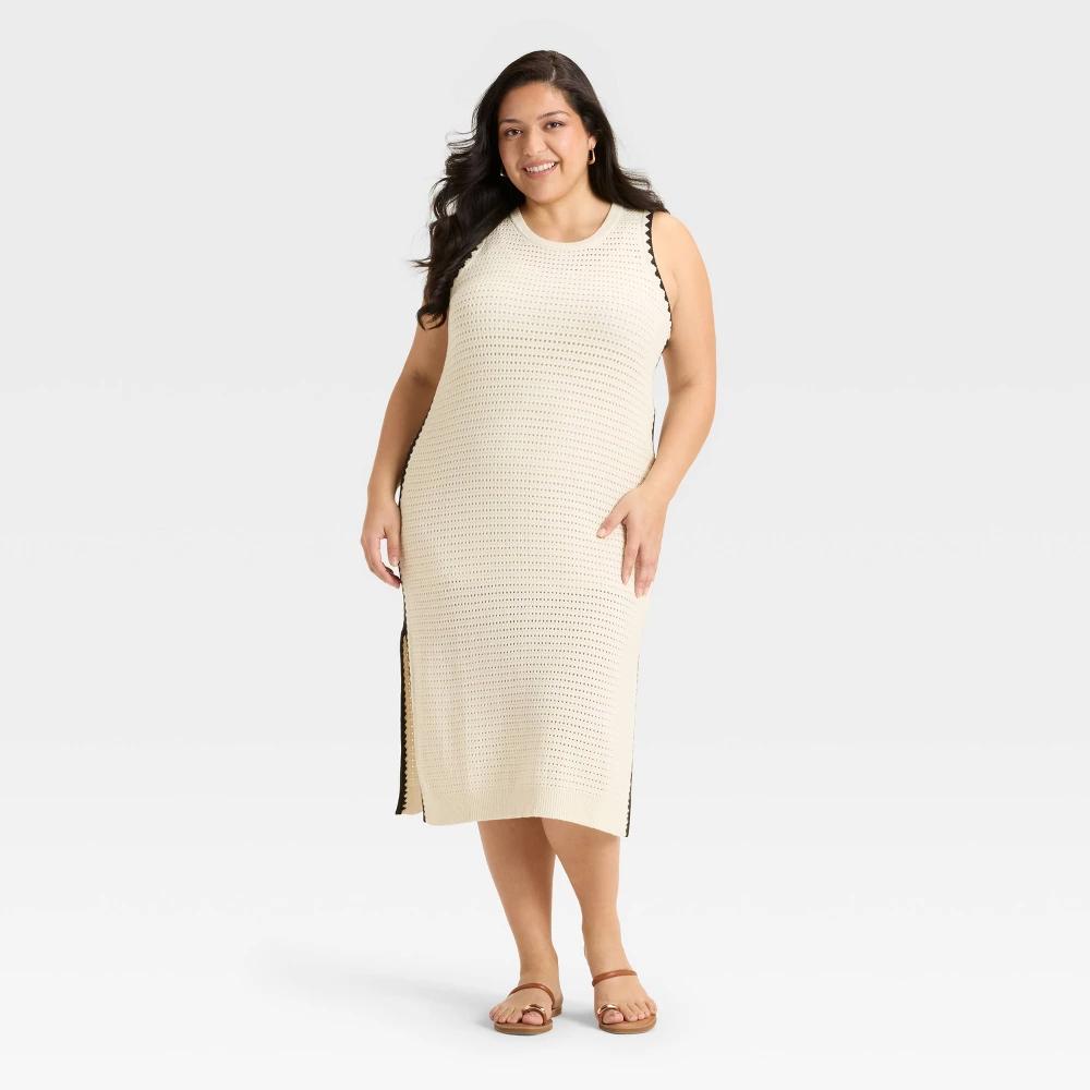 Women's Openwork Midi Sweater Dress - Universal Thread™ Cream Product Image