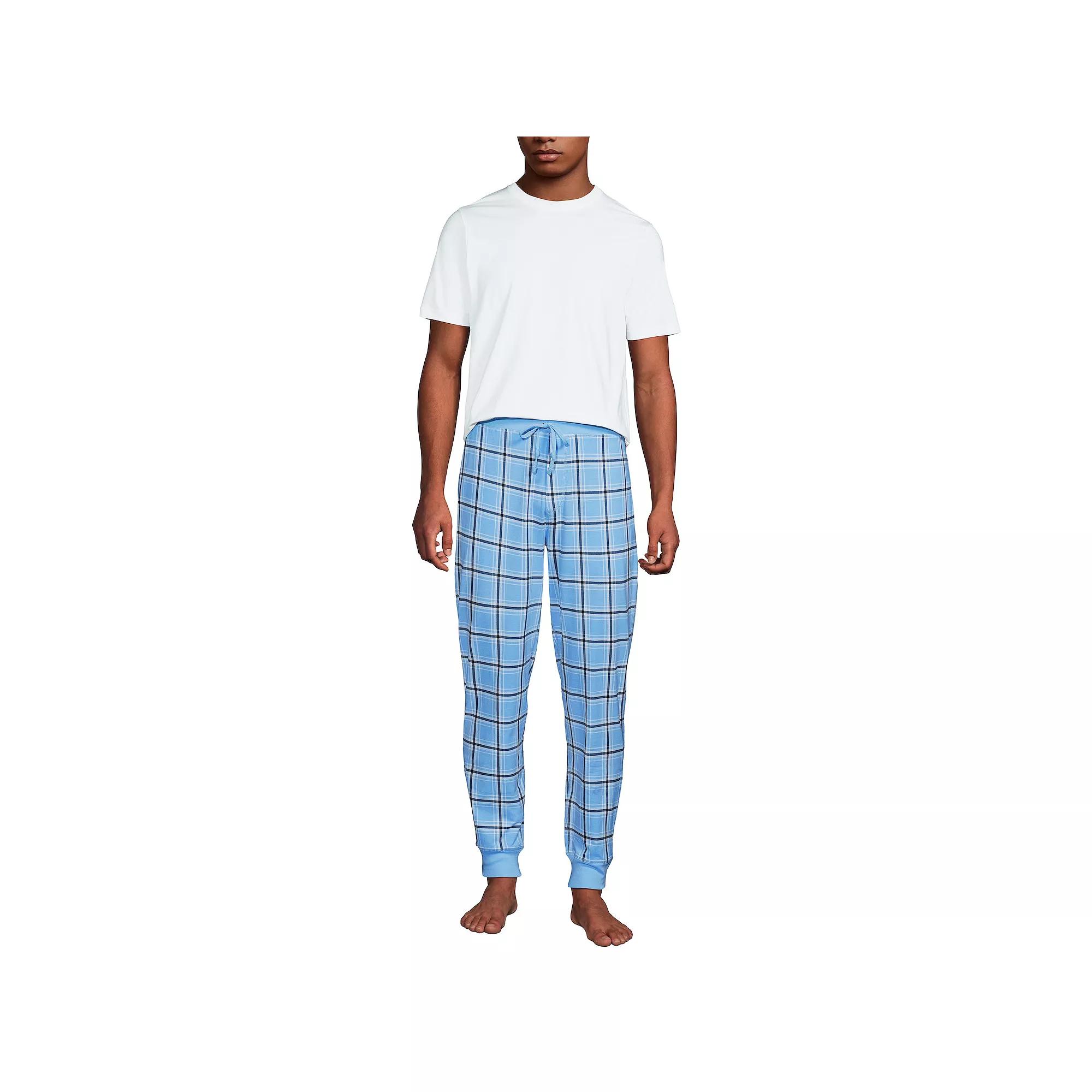 Men's Lands' End Jersey Pajama Sleep Set, Size: XL, Blue Navy Plaid Product Image