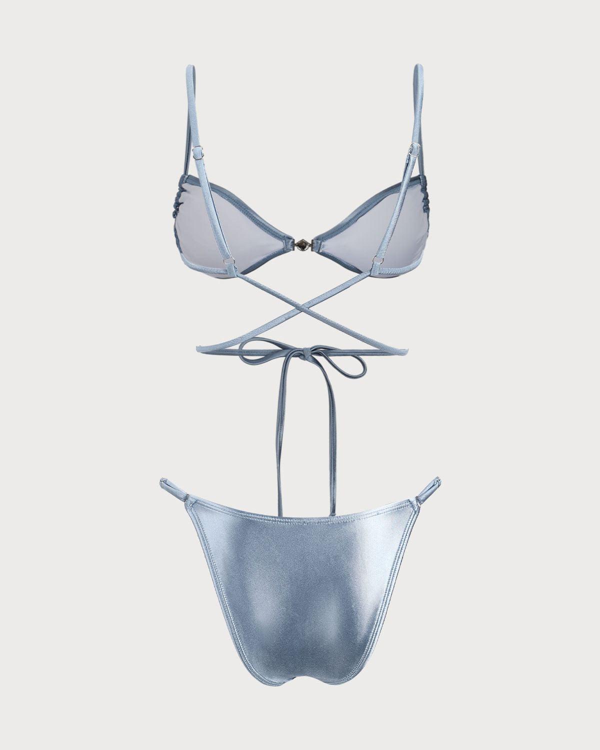 Blue Sparkly Knotted Bikini Set Product Image