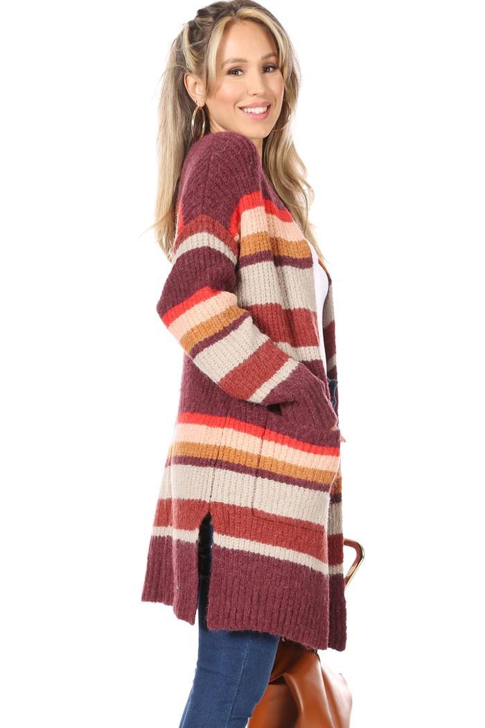 Striped Knitted Cardigan With Pockets Product Image