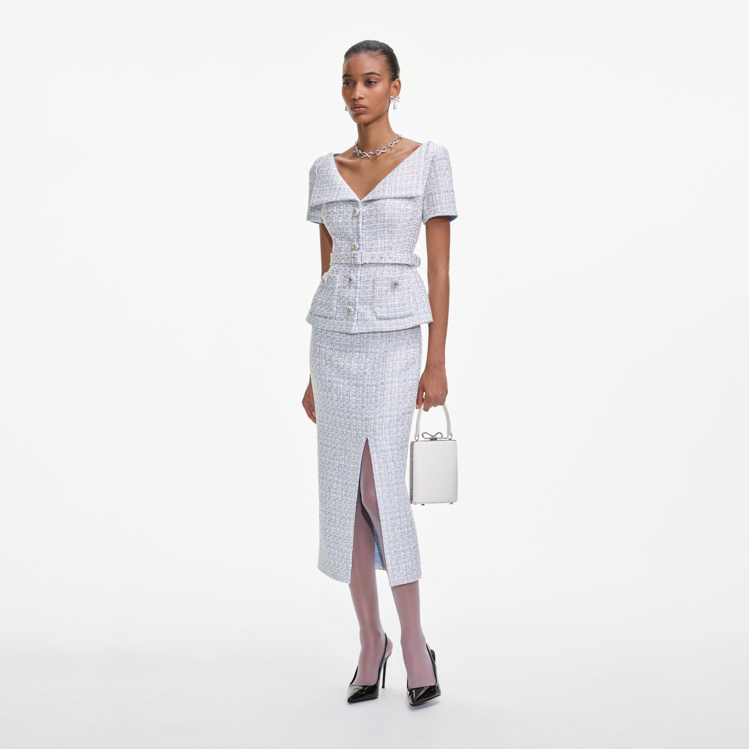 Blue Boucle Midi Dress Product Image