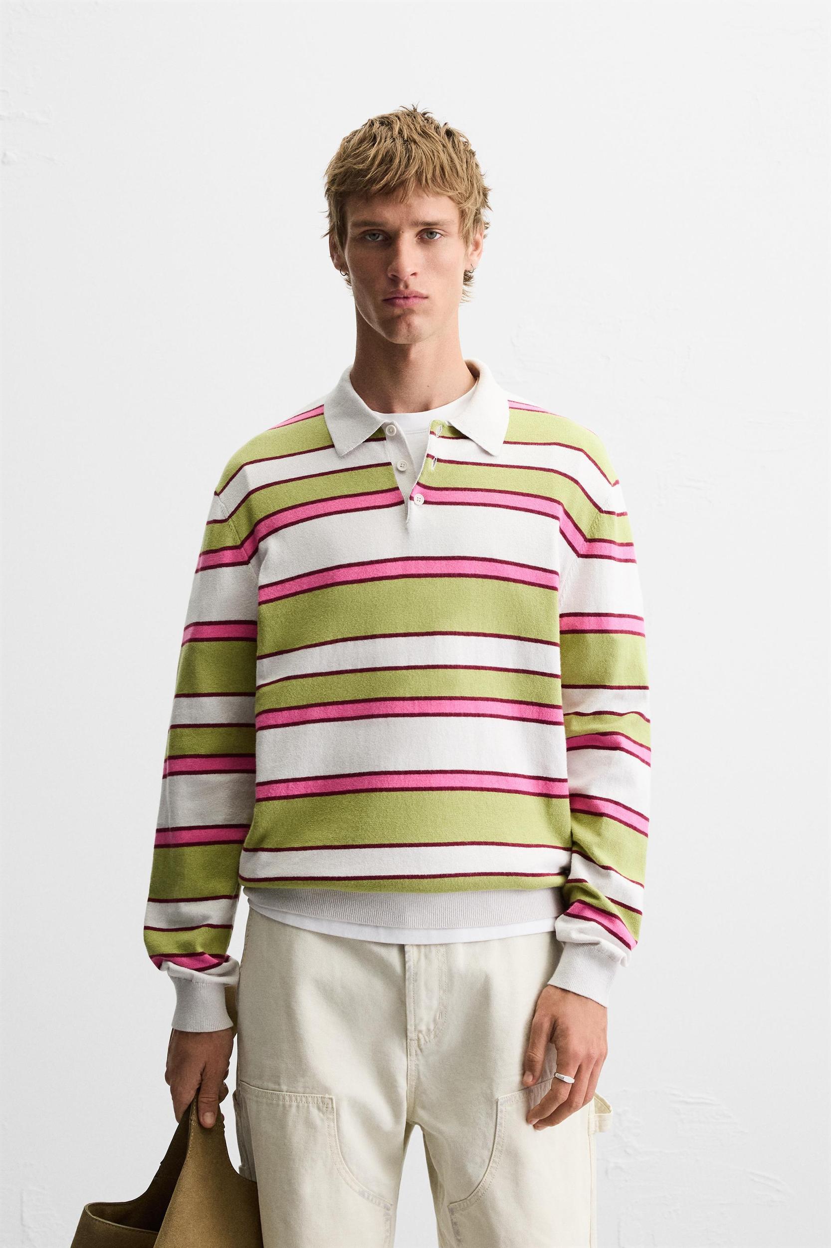 STRIPED KNIT POLO SHIRT Product Image