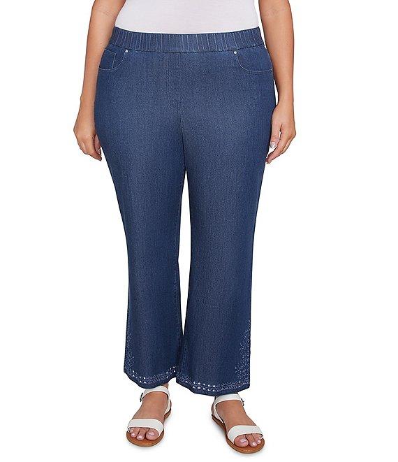 Ruby Rd. Plus Size Straight Leg Embroidered Eyelet Hem Pull-On Pants Product Image