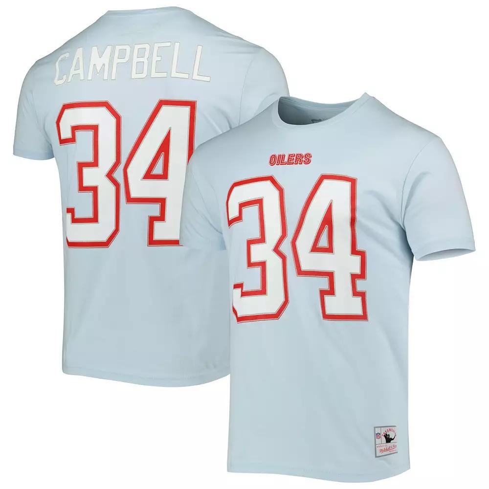 Men's Mitchell & Ness Earl Campbell Light Blue Houston Oilers Retired Player Logo Name & Number T-Shirt, Size: 2XL, Nfl Light Product Image