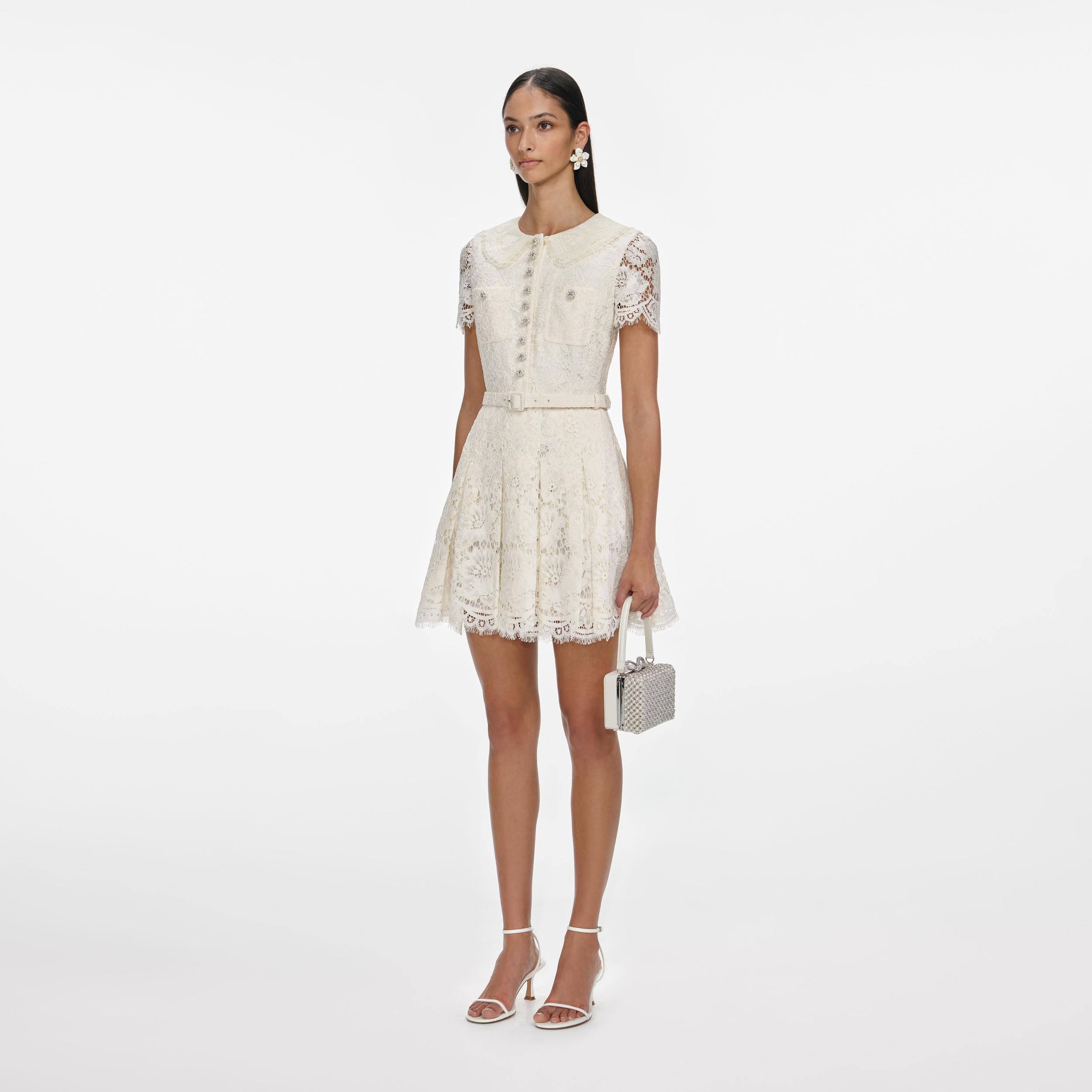 Cream Floral Lace Mini Dress Product Image