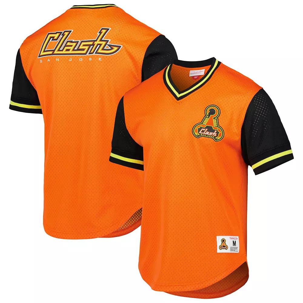 Men's Mitchell & Ness Orange San Jose Earthquakes Mesh V-Neck T-Shirt,  Product Image