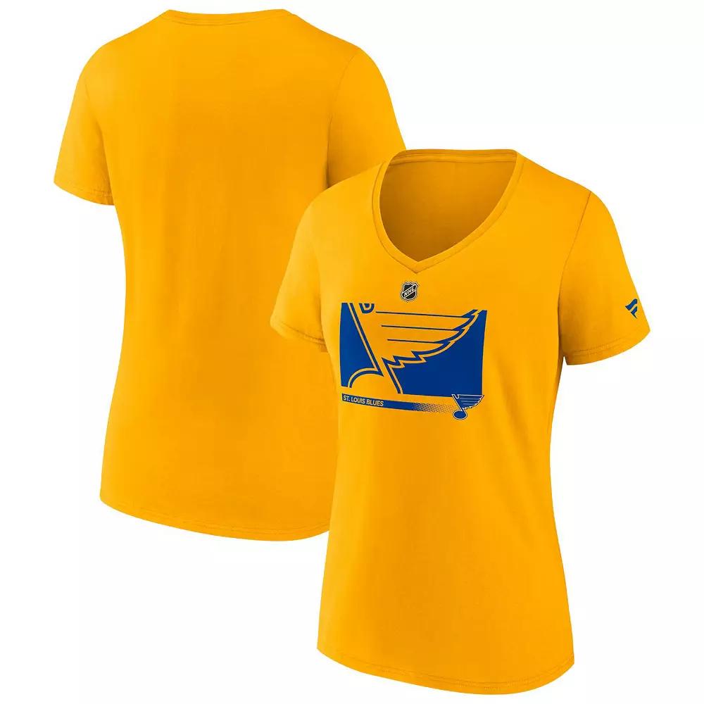 Women's Fanatics Branded Gold St. Louis Blues Authentic Pro Core Collection Secondary Logo V-Neck T-Shirt, Size: Medium Product Image