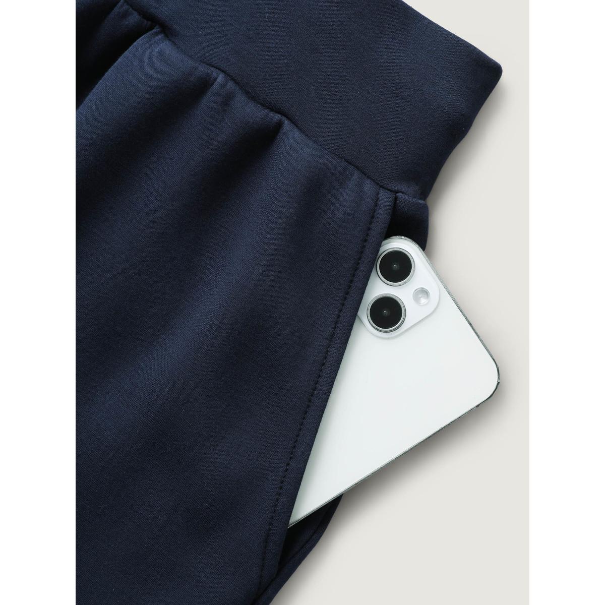 Plus Size Supersoft Wide Waistbelt Shorts Women Indigo Leisure Roll Hem Straight Leg Casual Shorts BloomChic 14-16/1X Product Image