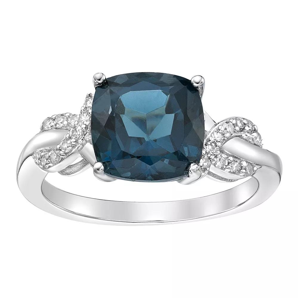 Gemminded Sterling Silver London Blue Topaz & 1/10 Carat T.W. Diamond Ring, Women's, Size: 7 Product Image