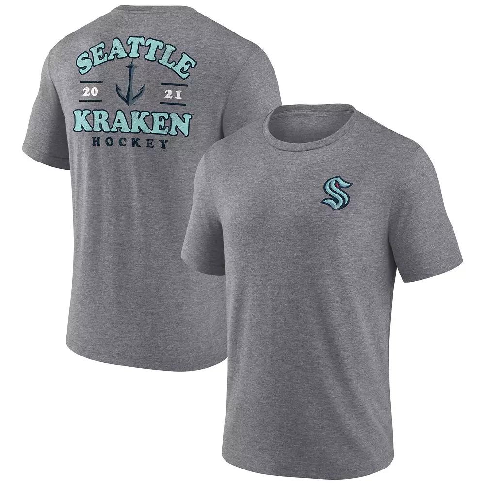 Men's Fanatics  Heather Gray Seattle Kraken Winger Tri-Blend T-Shirt, Size: 2XL, Krk Grey Product Image