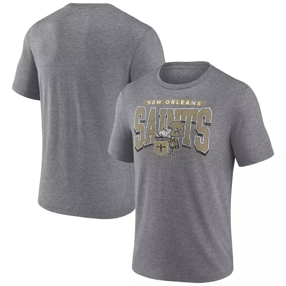 Men's Fanatics Heather Gray New Orleans Saints Warped Block Tri-Blend T-Shirt,  Product Image