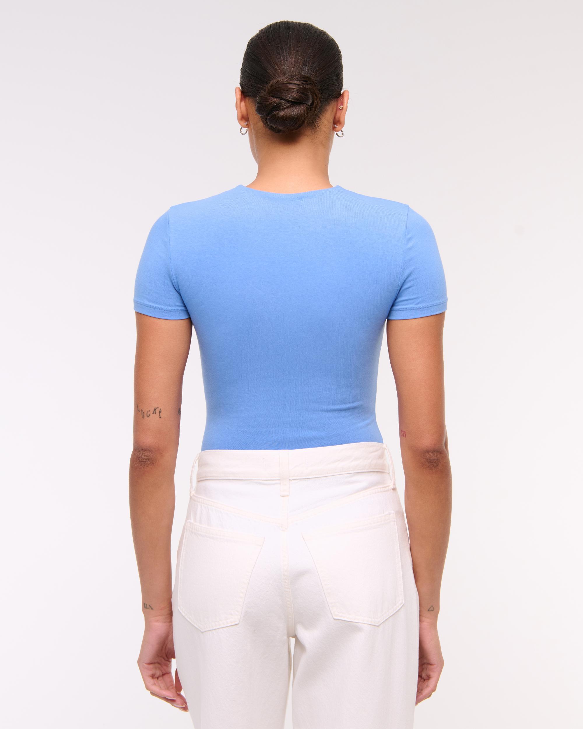 Short-Sleeve Cotton-Blend Seamless Fabric Crew Bodysuit Product Image