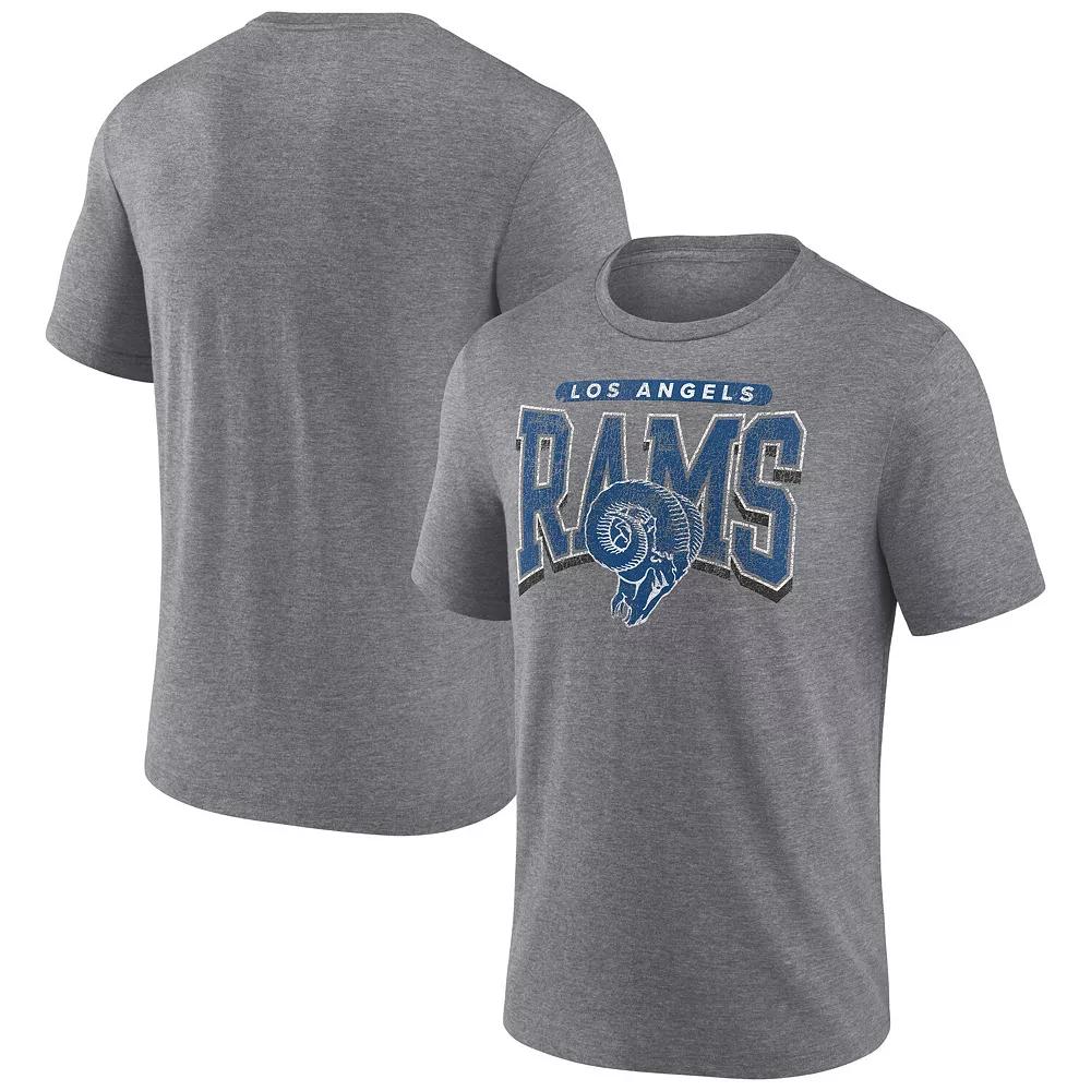 Men's Fanatics Heather Gray Los Angeles Rams Warped Block Tri-Blend T-Shirt, Size: Small, Grey Product Image