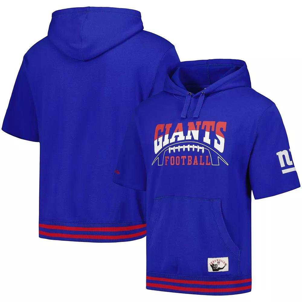 Men's Mitchell & Ness Royal New York Giants Pre-Game Short Sleeve Pullover Hoodie,  Product Image