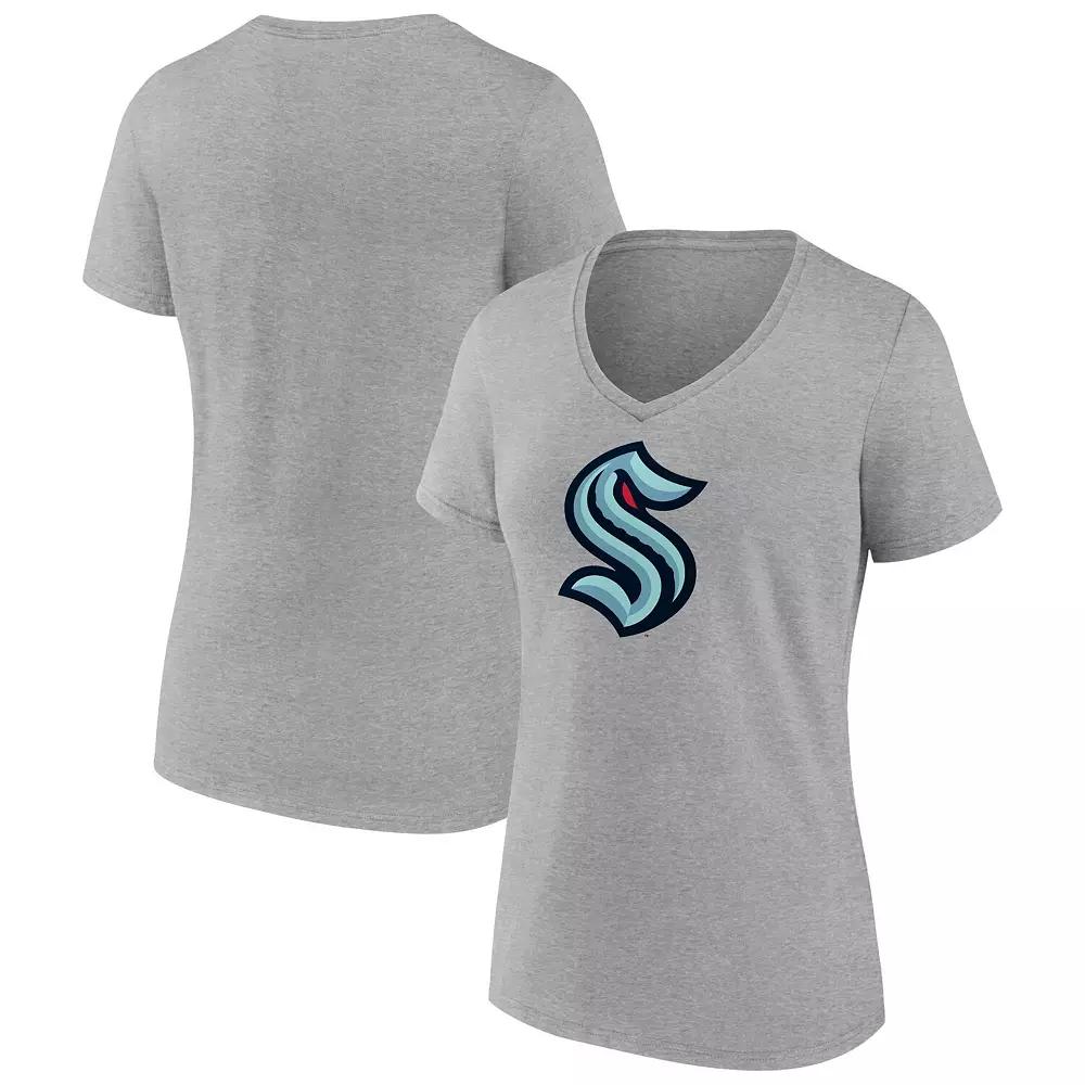 Women's Fanatics Heathered Gray Seattle Kraken Primary Logo Team V-Neck T-Shirt,  Product Image