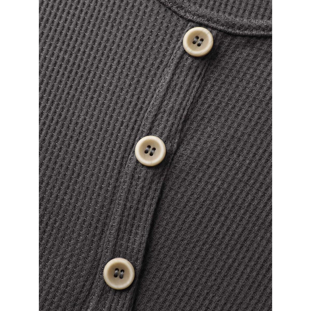 Plus Size Waffle Bubble Hem Buttons Tank Top Women DimGray Leisure Overlapping Round Neck Casual Tank Tops Camis BloomChic 22-24/3X Product Image