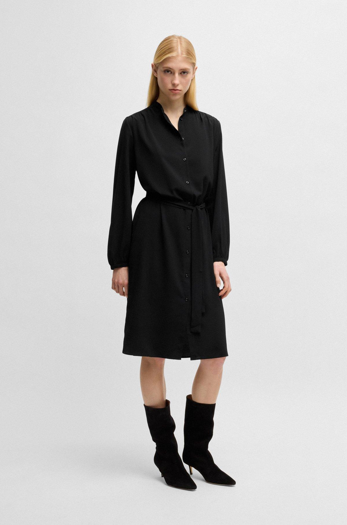 Belted shirt dress in crepe Georgette with stand collar Product Image