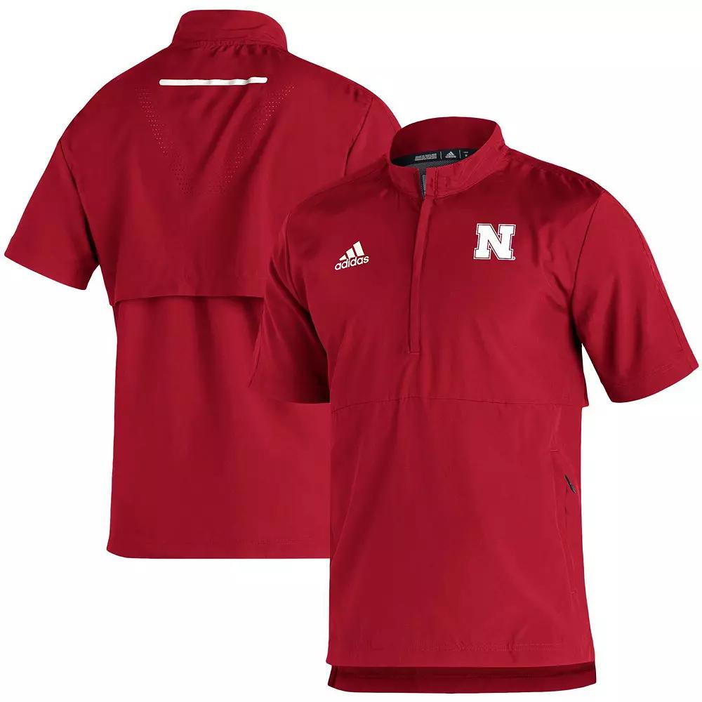 Men's adidas Scarlet Nebraska Huskers 2021 Sideline AEROREADY Short Sleeve Quarter-Zip Jacket, Size: Medium, Red Product Image